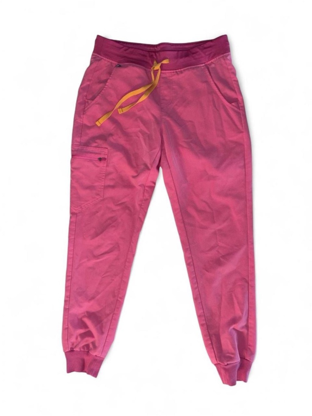 Figs Pink Cargo Joggers with Yellow Drawstring